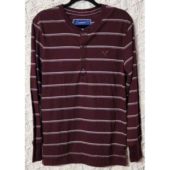 American Eagle Outfitters Other - American Eagle Henley Mens S Maroon‎ Striped Preppy Classic Collegiate NWT